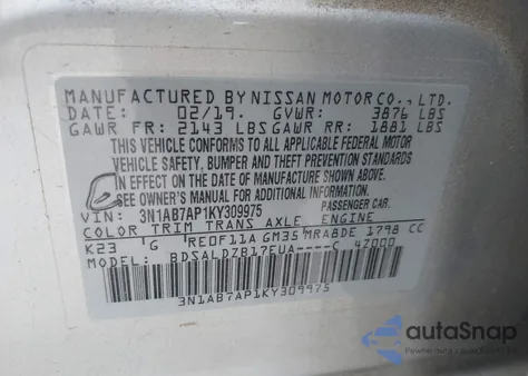 2019 Nissan Sentra Sv из США, поврежденный, VIN 3N1AB7AP1KY309975